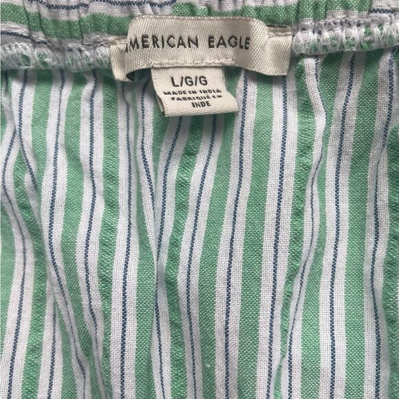 American Eagle Ruffle Top Mini Dress Green White Striped Strapless Womens Large - Picture 7 of 10